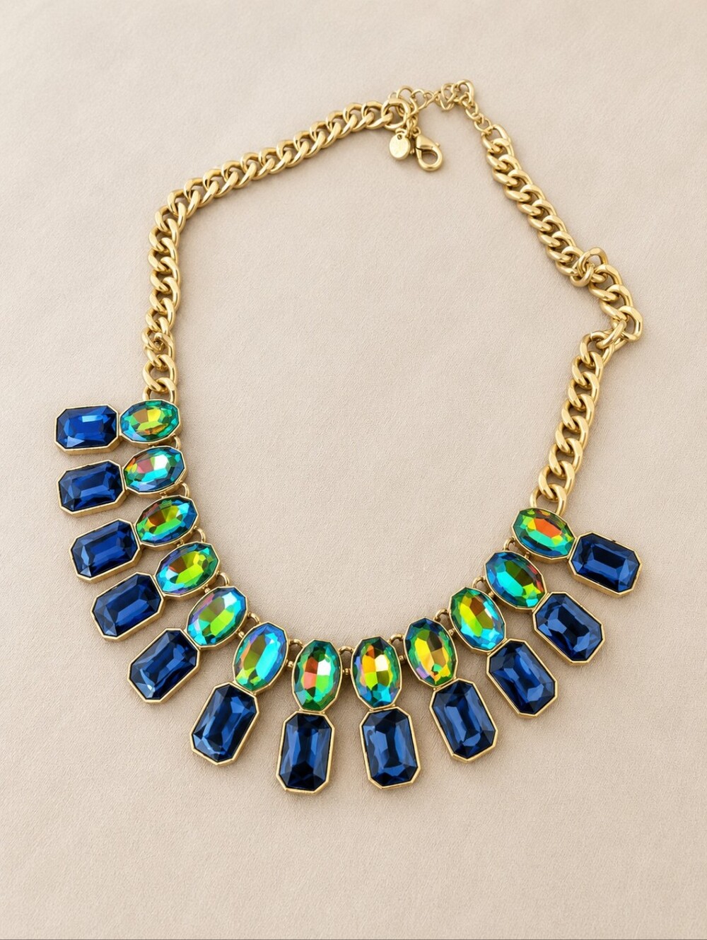 J.Crew Ombre Crystal Drop Necklace Multi Color Light Gold Ox Plated - Picture 3 of 11